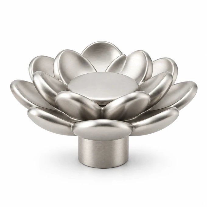 Lotus knob in satin stainless