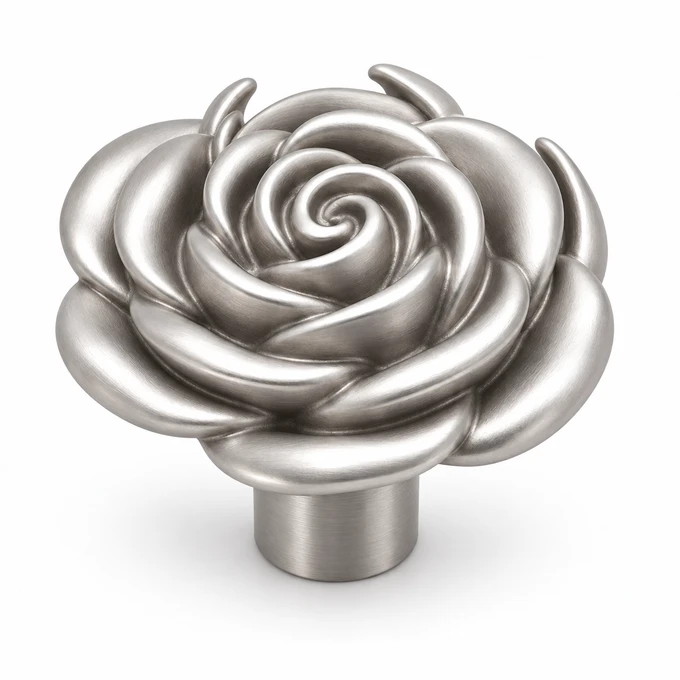 Rose knob in satin stainless
