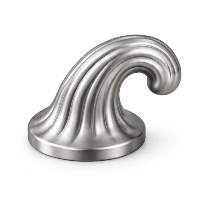Concept: an orange pot with a thick curled satin stainless pumpkin-stem knob, without a pumpkin-shaped body